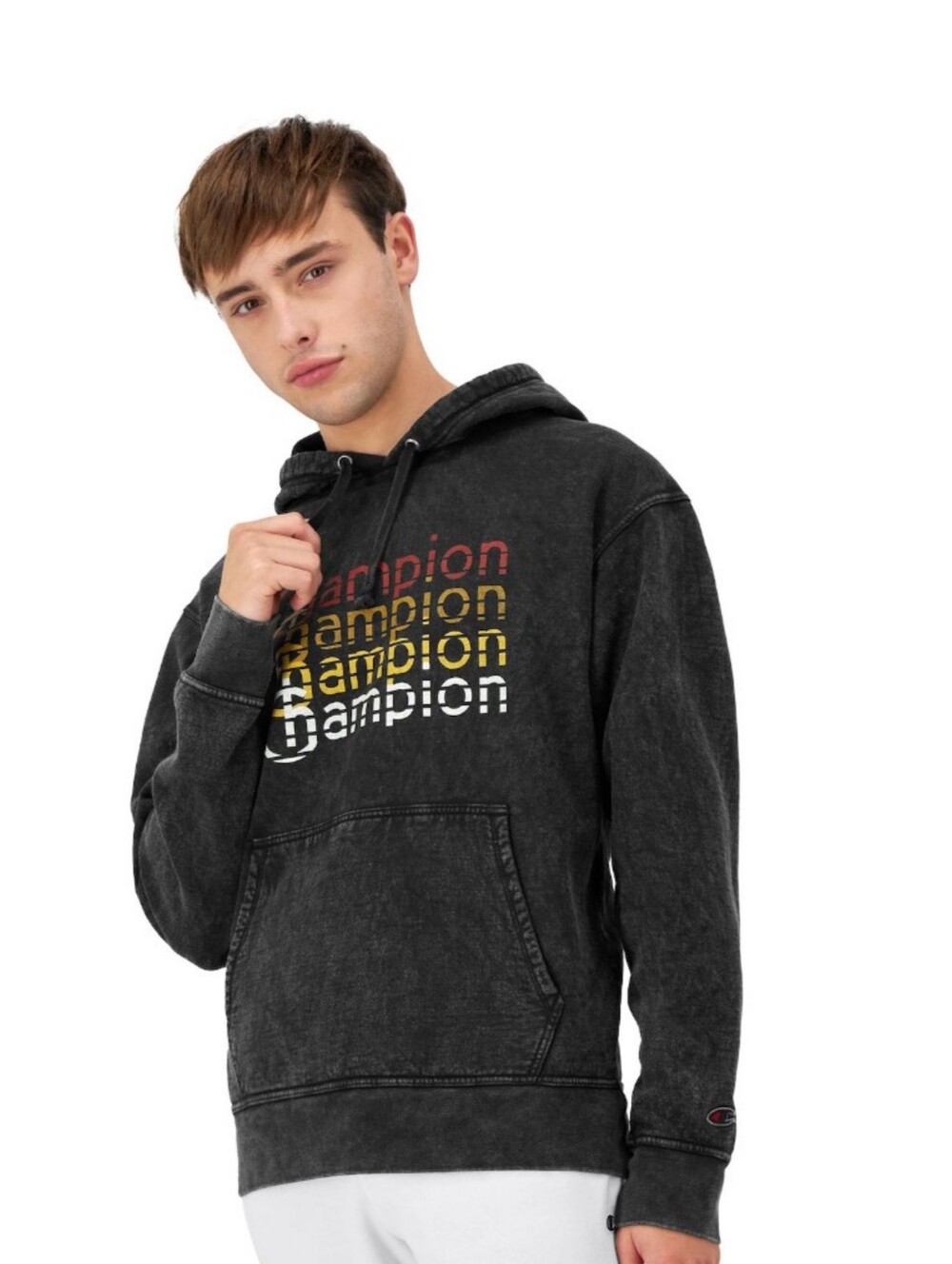 Champion Men's Stonewash I'm Mineral Dye Retro Logo Graphic Hoodie